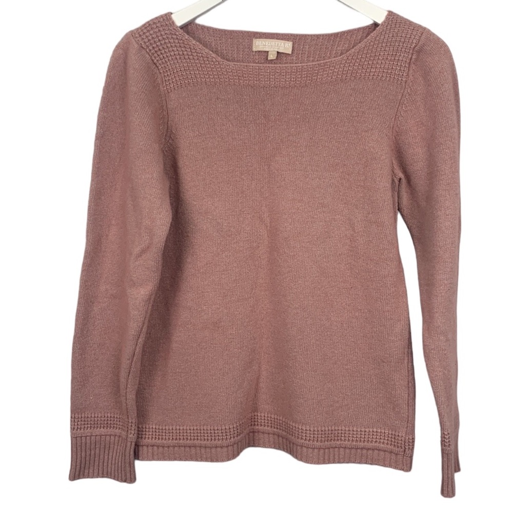 Benedetta B Merino Wool Cashmere Blend Square Neck Pink Soft Sweater Size Large